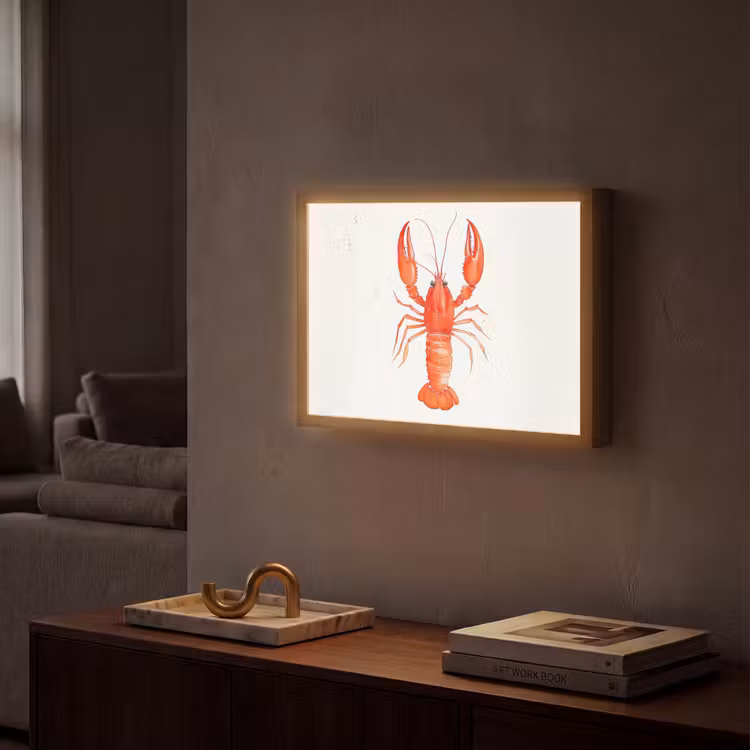 Kreeft - Waterverf - Aquarel - Oranje Light Box met batterij (Wandlamp) middel -sfeer1