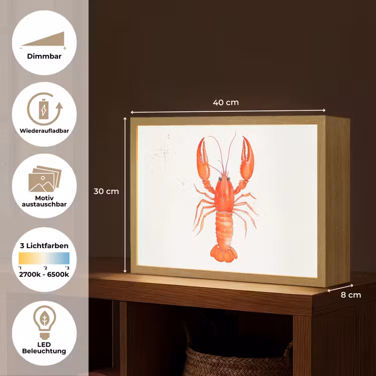 Kreeft - Waterverf - Aquarel - Oranje Light Box met batterij (Wandlamp) middel -USP_websiteoverzichtDE