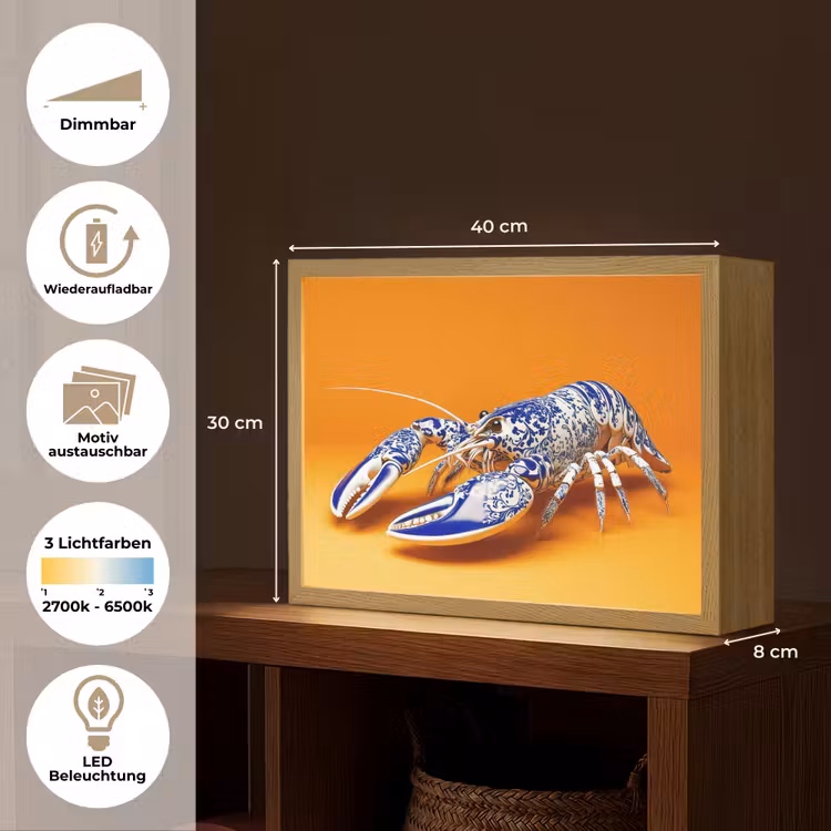Kreeft - Delftsblauw - Schild - Stoer - Oranje Light Box met batterij (Wandlamp) middel -USP_websiteoverzichtDE