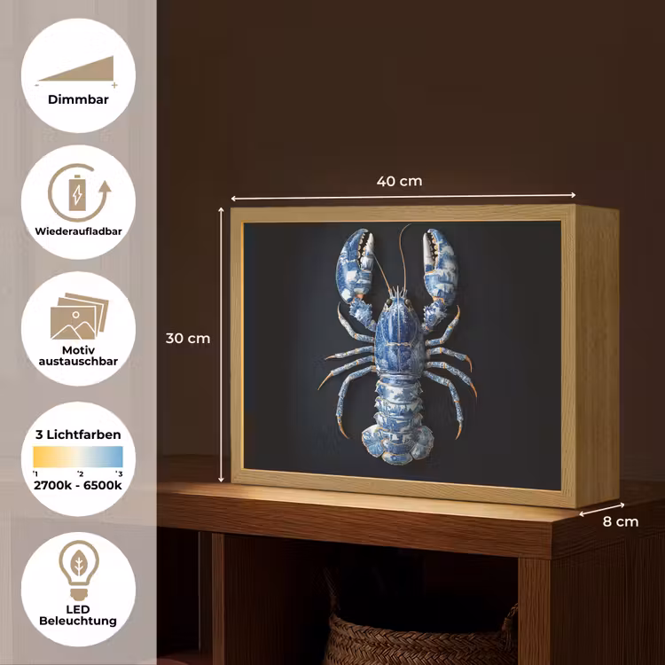 Kreeft - Delftsblauw - Schild - Stoer Light Box met batterij (Wandlamp) middel -USP_websiteoverzichtDE