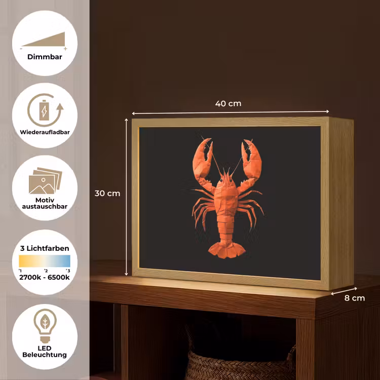 Kreeft - Papier - Origami papier - Rood Light Box met batterij (Wandlamp) middel -USP_websiteoverzichtDE