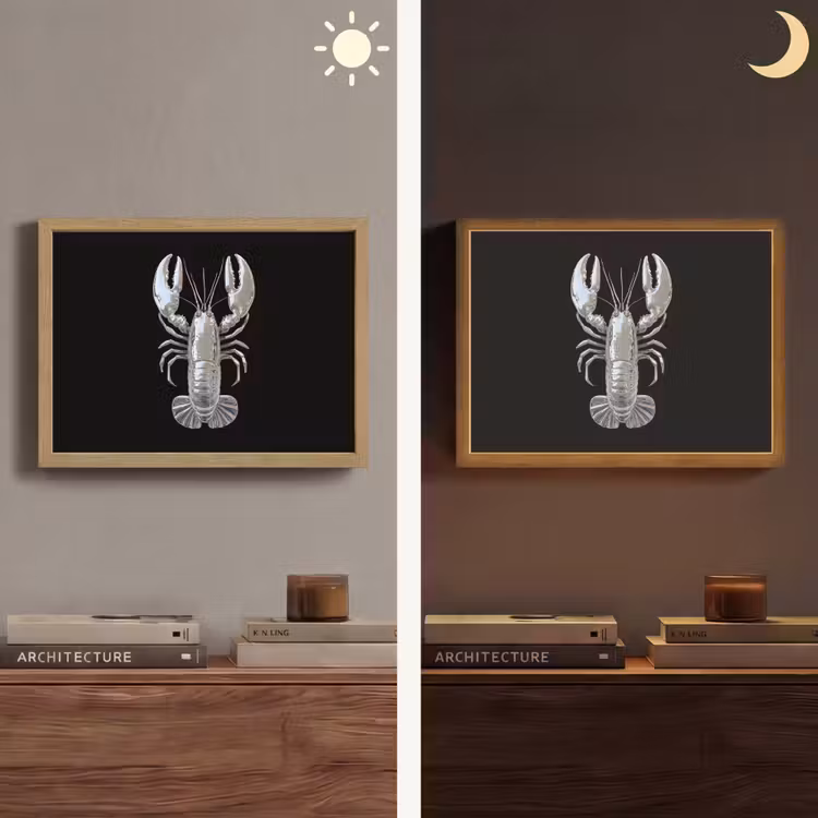 Kreeft - Zilver - Metallic - Luxe Light Box met batterij (Wandlamp) middel -sfeer3
