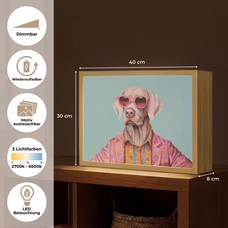 Hond - Overhemd - Bloemen - Bril Light Box met batterij (Wandlamp) middel -USP_websiteoverzichtDE
