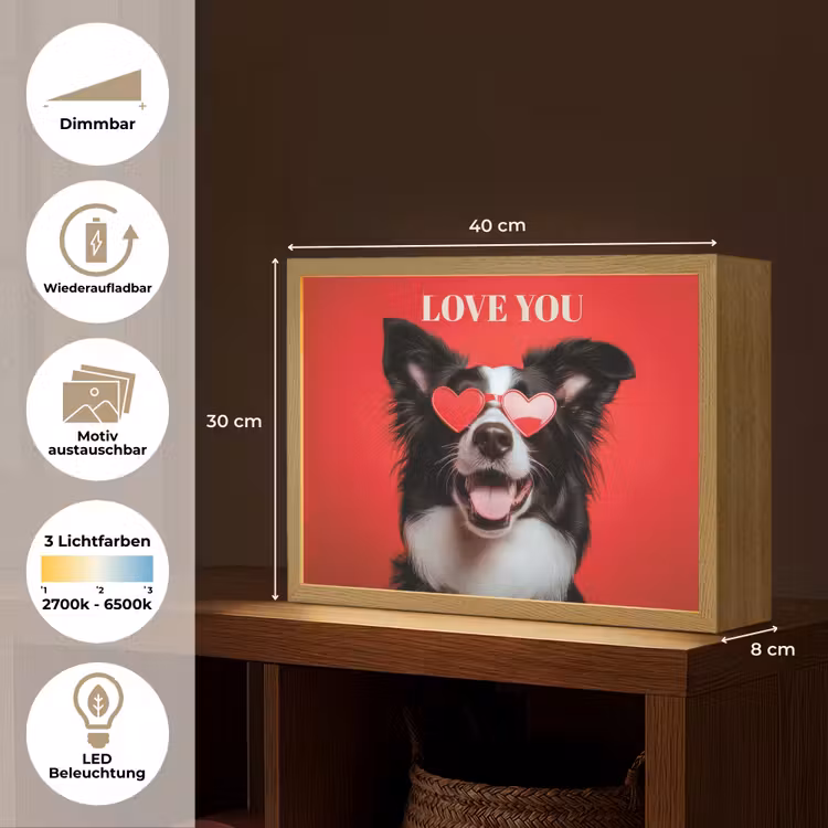 Hond - Hartjesbril - Loveyou - Rood Light Box met batterij (Wandlamp) middel -USP_websiteoverzichtDE