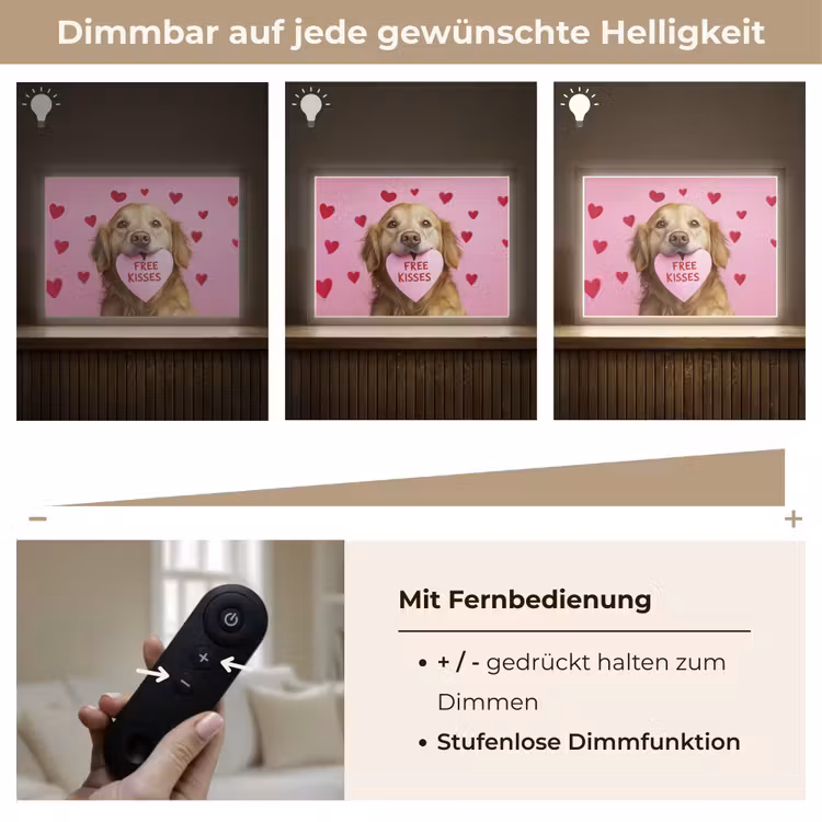 Hond - Kiss- Valentijn - Hartjes Light Box met batterij (Wandlamp) middel -USP_dimbaarDE
