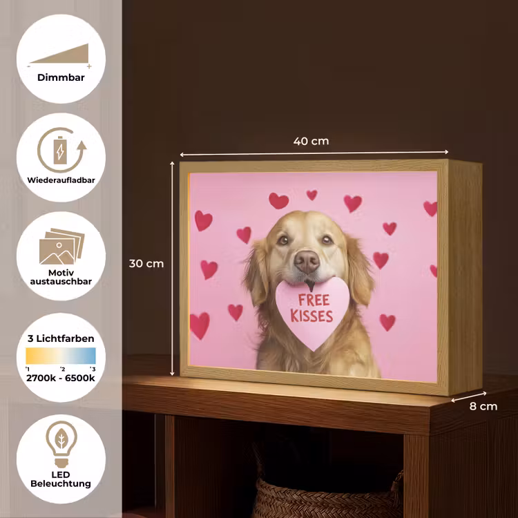 Hond - Kiss- Valentijn - Hartjes Light Box met batterij (Wandlamp) middel -USP_websiteoverzichtDE