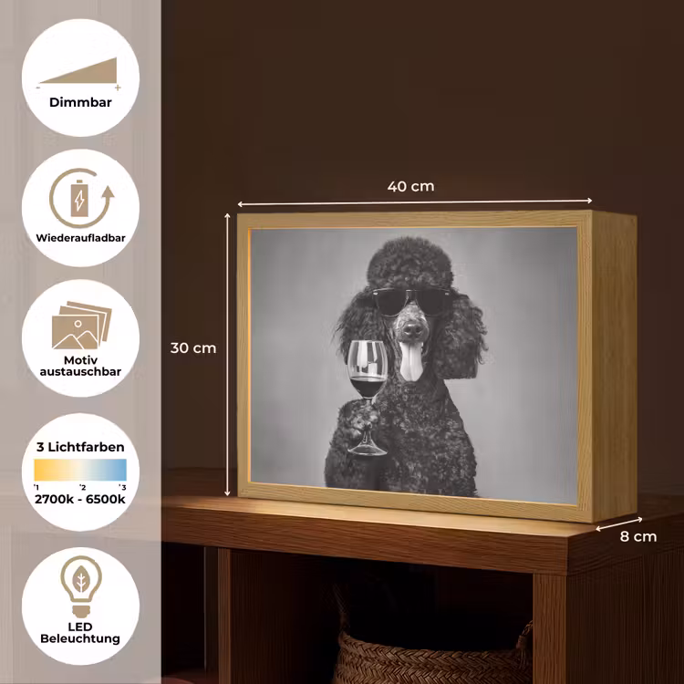 Hond - Krullen - Zonnebril - Wijn Light Box met batterij (Wandlamp) middel -USP_websiteoverzichtDE