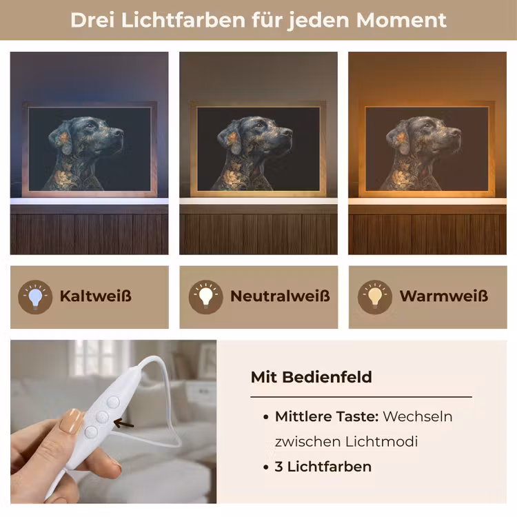 Hond - Zwart - Bloemen Light Box met kabel (Wandlamp) klein -USP_lichtkleurDE