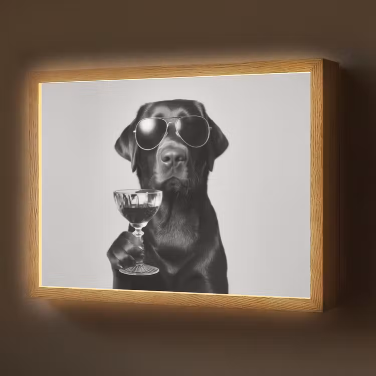 Hond - Zwart - Wijnglas - Zonnebril Light Box met batterij (Wandlamp) middel -z3d_website