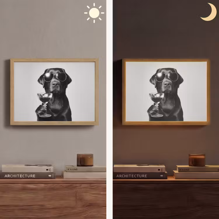 Hond - Zwart - Wijnglas - Zonnebril Light Box met batterij (Wandlamp) middel -sfeer3