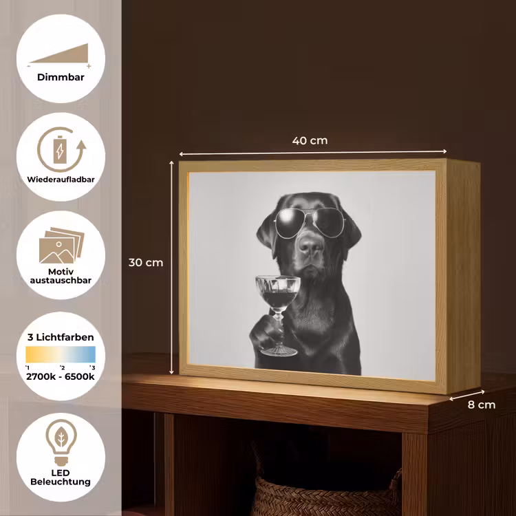 Hond - Zwart - Wijnglas - Zonnebril Light Box met batterij (Wandlamp) middel -USP_websiteoverzichtDE
