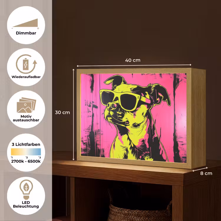 Hond - Zonnebril - Roze - Art Light Box met batterij (Wandlamp) middel -USP_websiteoverzichtDE