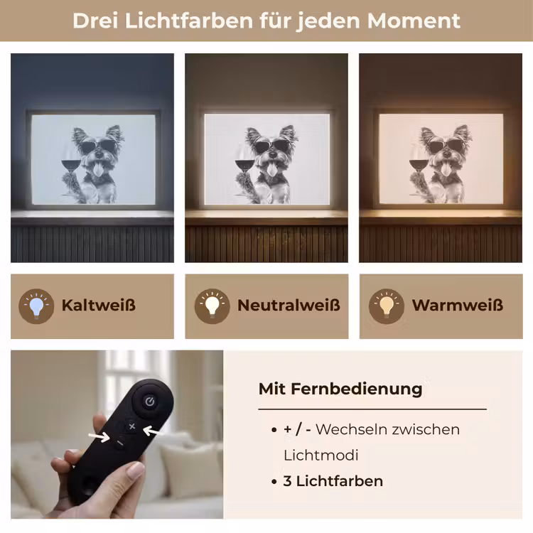 Hondje - Wijnglas - Zonnebril - Enthousiast Light Box met batterij (Wandlamp) middel -USP_lichtkleurDE