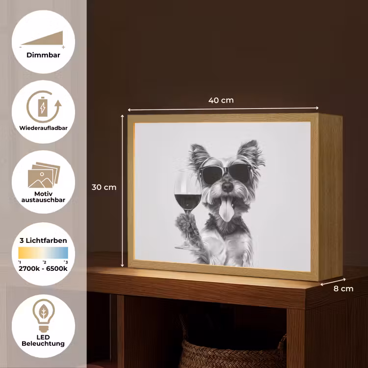 Hondje - Wijnglas - Zonnebril - Enthousiast Light Box met batterij (Wandlamp) middel -USP_websiteoverzichtDE