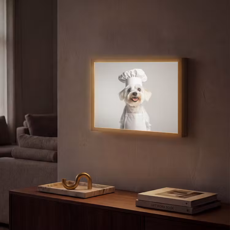 Hond - Wit - Kok Light Box met batterij (Wandlamp) middel -sfeer1