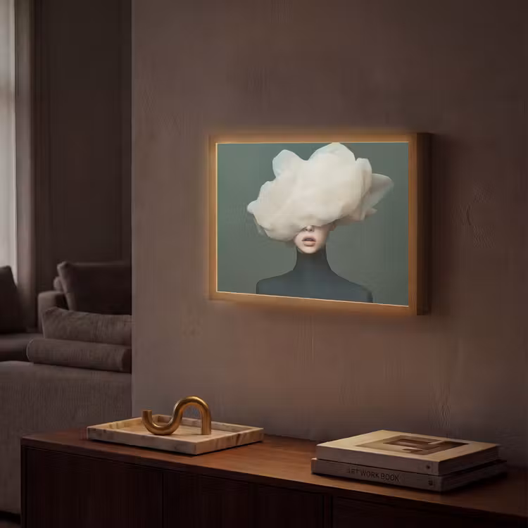 Hoed - Vrouw - Beige Light Box met batterij (Wandlamp) middel -sfeer1