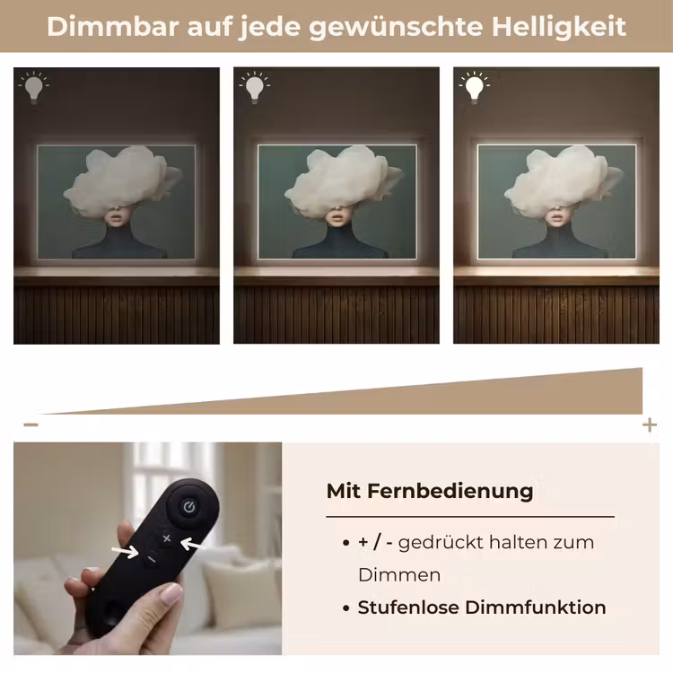 Hoed - Vrouw - Beige Light Box met batterij (Wandlamp) middel -USP_dimbaarDE