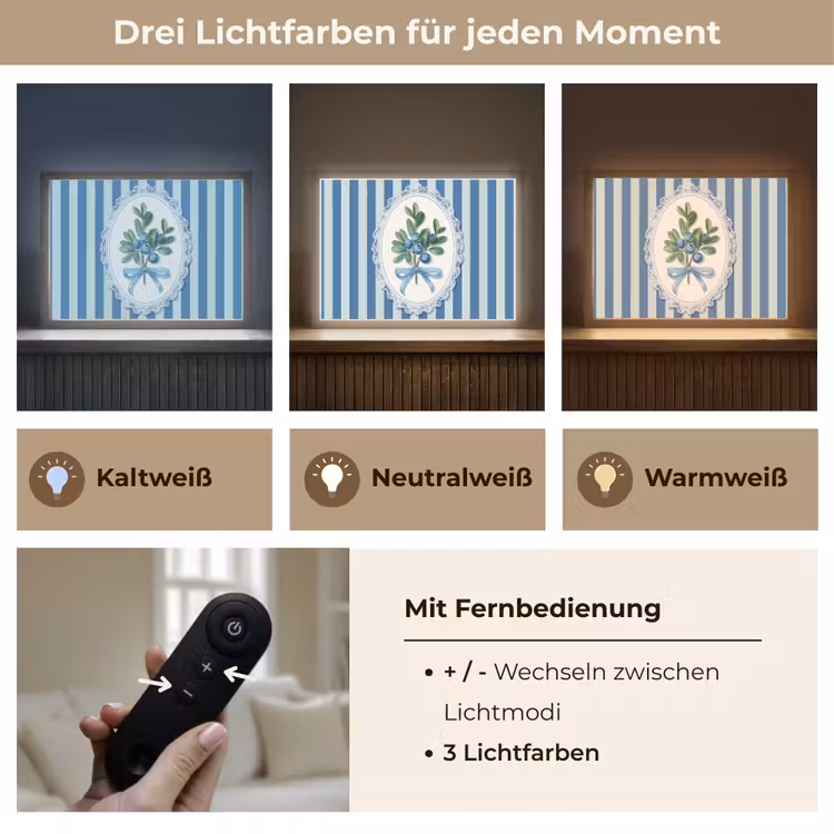 Illustratie - Bessen - Blauw - Strepen Light Box met batterij (Wandlamp) middel -USP_lichtkleurDE