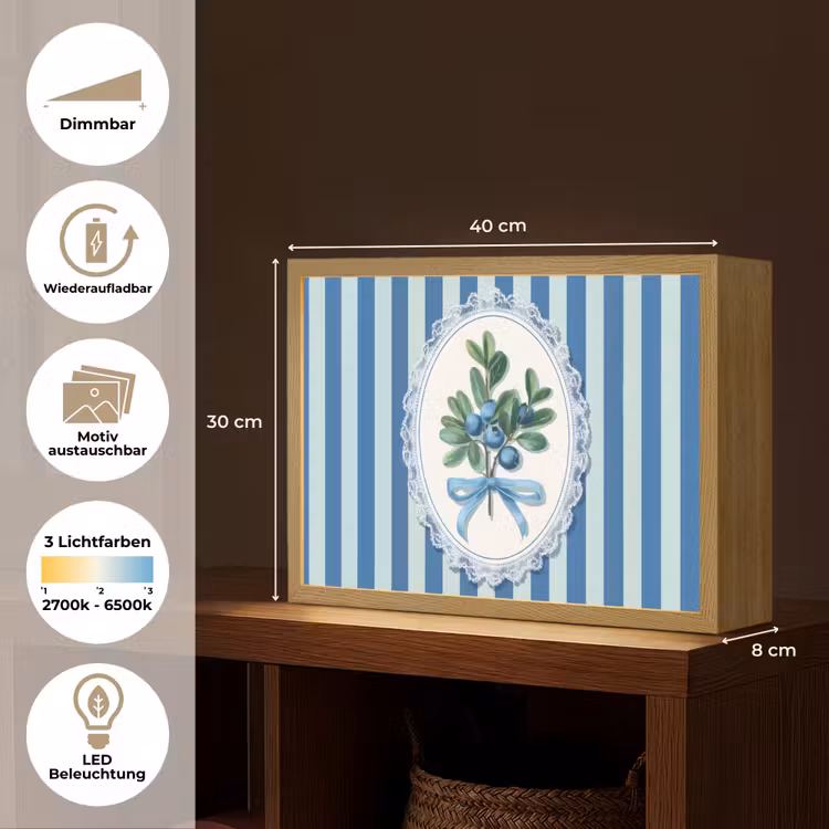 Illustratie - Bessen - Blauw - Strepen Light Box met batterij (Wandlamp) middel -USP_websiteoverzichtDE