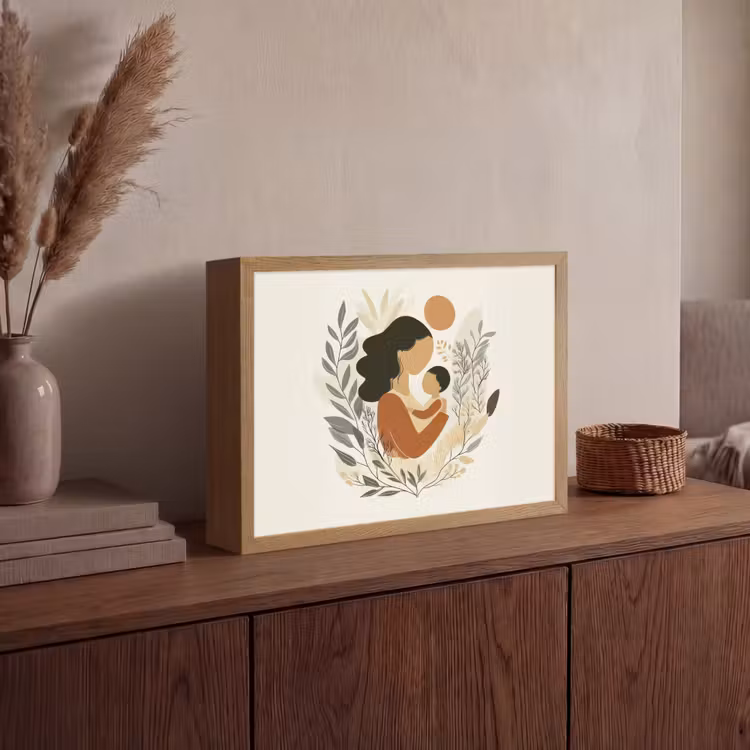 Illustratie - Moeder - Kind - Liefdevol Light Box met batterij (Wandlamp) middel -sfeer2