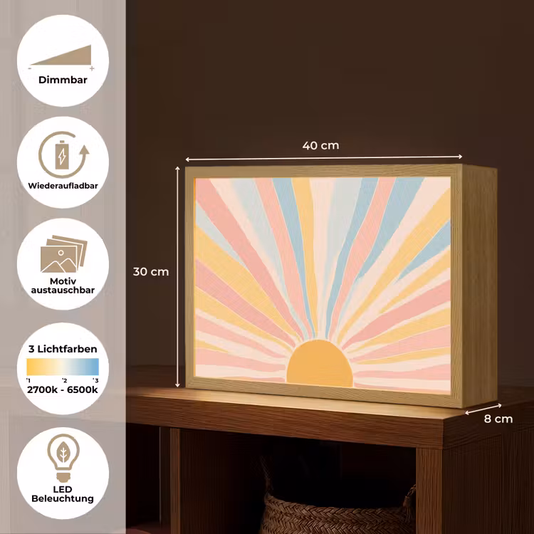 Illustratie - Zon - Pastelkleuren Light Box met batterij (Wandlamp) middel -USP_websiteoverzichtDE