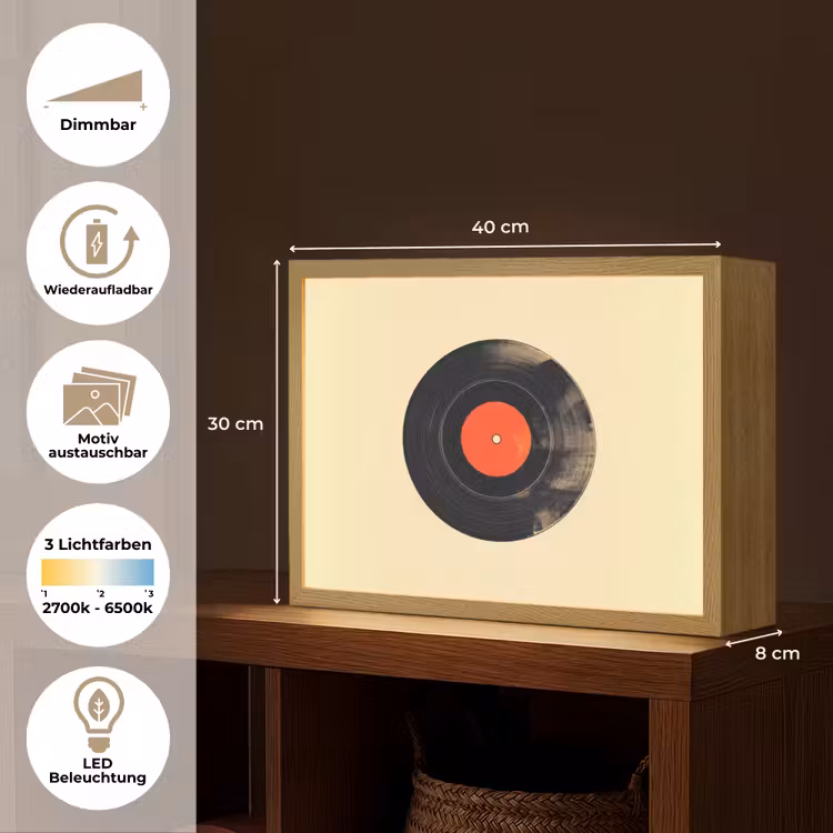 Illustratie - Vinylplaat - Beige - Vintage Light Box met batterij (Wandlamp) middel -USP_websiteoverzichtDE