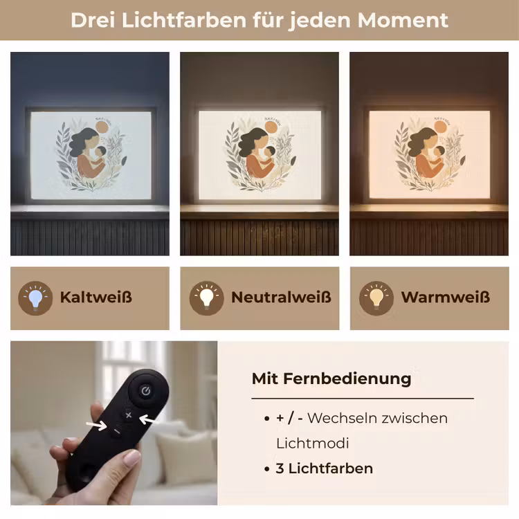 Illustratie - Quote - Moeder Light Box met batterij (Wandlamp) middel -USP_lichtkleurDE