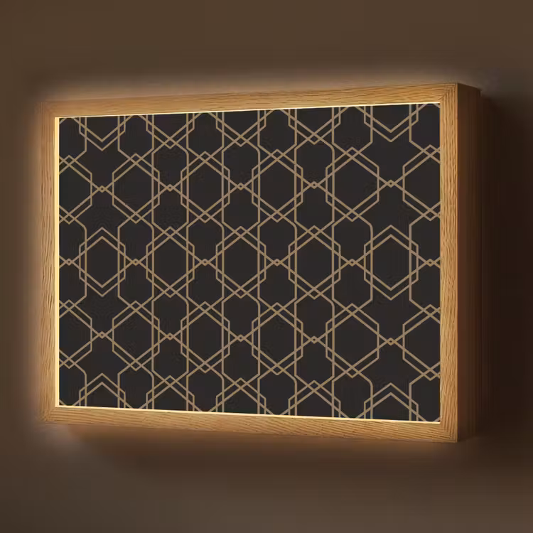 Verweven - Zeshoeken - Zwart - Goud Light Box met batterij (Wandlamp) middel 907 -z3d_website