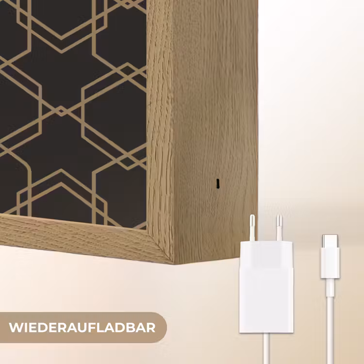 Verweven - Zeshoeken - Zwart - Goud Light Box met batterij (Wandlamp) middel 907 -USP_websiteoplaadbaarDE