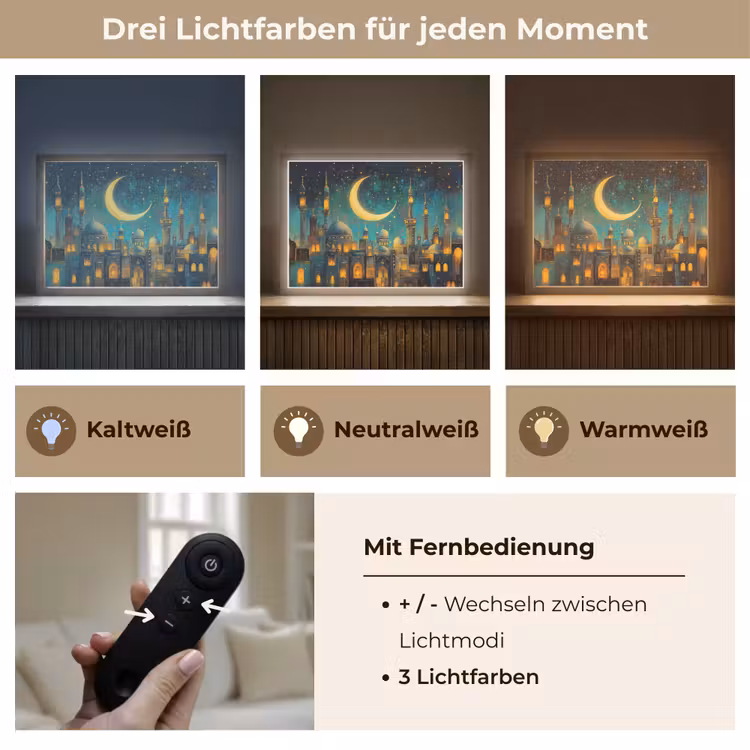Islamitisch - Moskee - Ramadan - Islam Light Box met batterij (Wandlamp) middel -USP_lichtkleurDE