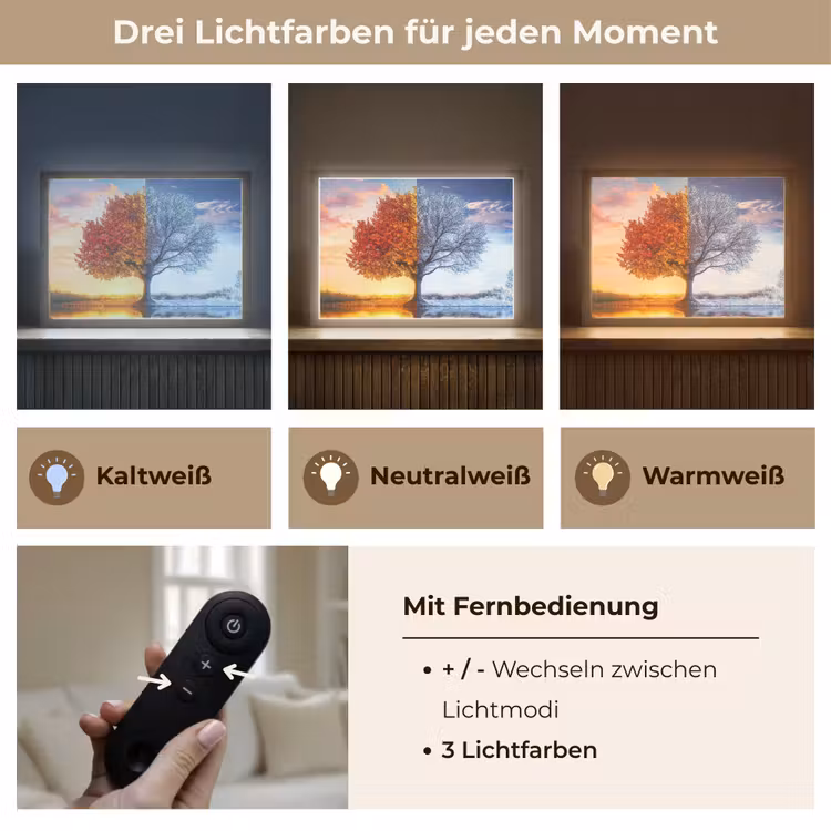 Seizoenen - Kunst - Boom - Herfst - Winter Light Box met batterij (Wandlamp) middel -USP_lichtkleurDE