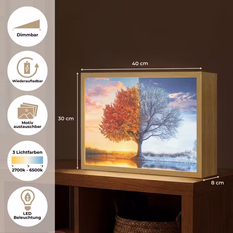 Seizoenen - Kunst - Boom - Herfst - Winter Light Box met batterij (Wandlamp) middel -USP_websiteoverzichtDE