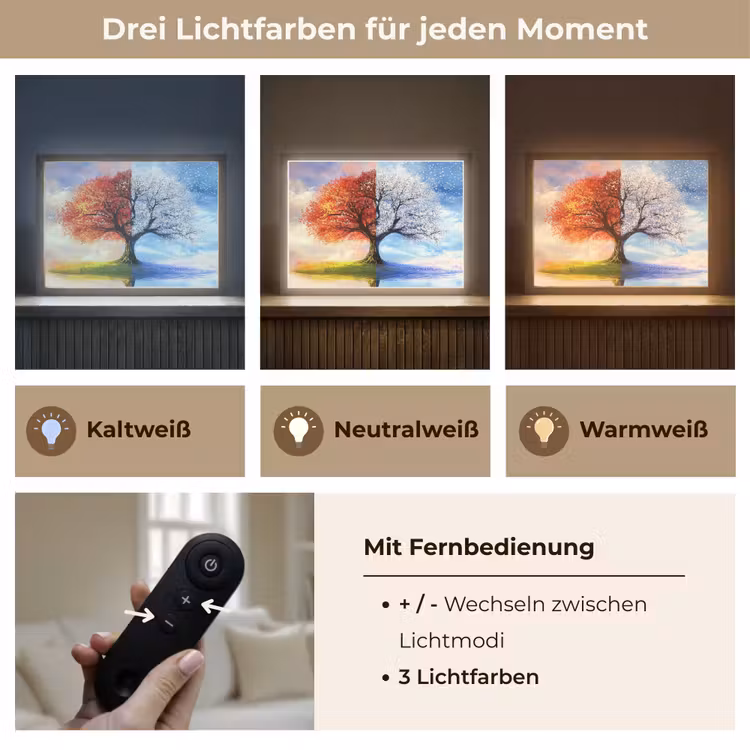 Seizoenen - Kunst - Boom - Winter - Herfst Light Box met batterij (Wandlamp) middel -USP_lichtkleurDE