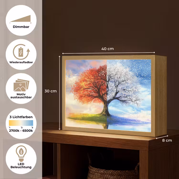 Seizoenen - Kunst - Boom - Winter - Herfst Light Box met batterij (Wandlamp) middel -USP_websiteoverzichtDE