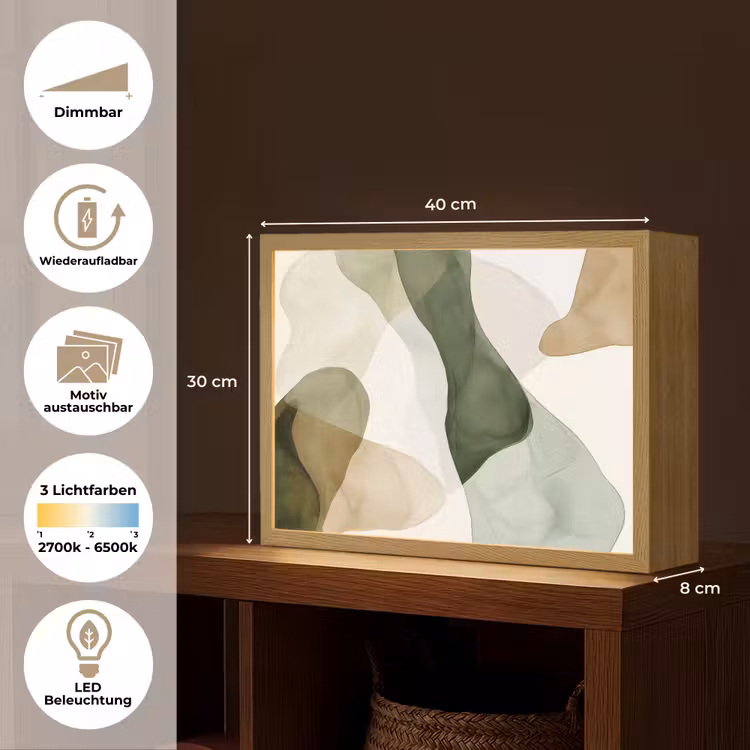 Japandi - Abstract - Groen Light Box met batterij (Wandlamp) middel -USP_websiteoverzichtDE