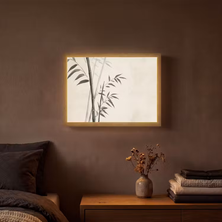 Japandi - Bamboe - Beige Light Box met batterij (Wandlamp) middel -sfeer4