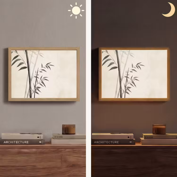 Japandi - Bamboe - Beige Light Box met batterij (Wandlamp) middel -sfeer3
