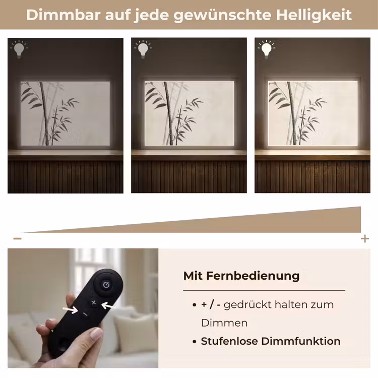 Japandi - Bamboe - Beige Light Box met batterij (Wandlamp) middel -USP_dimbaarDE