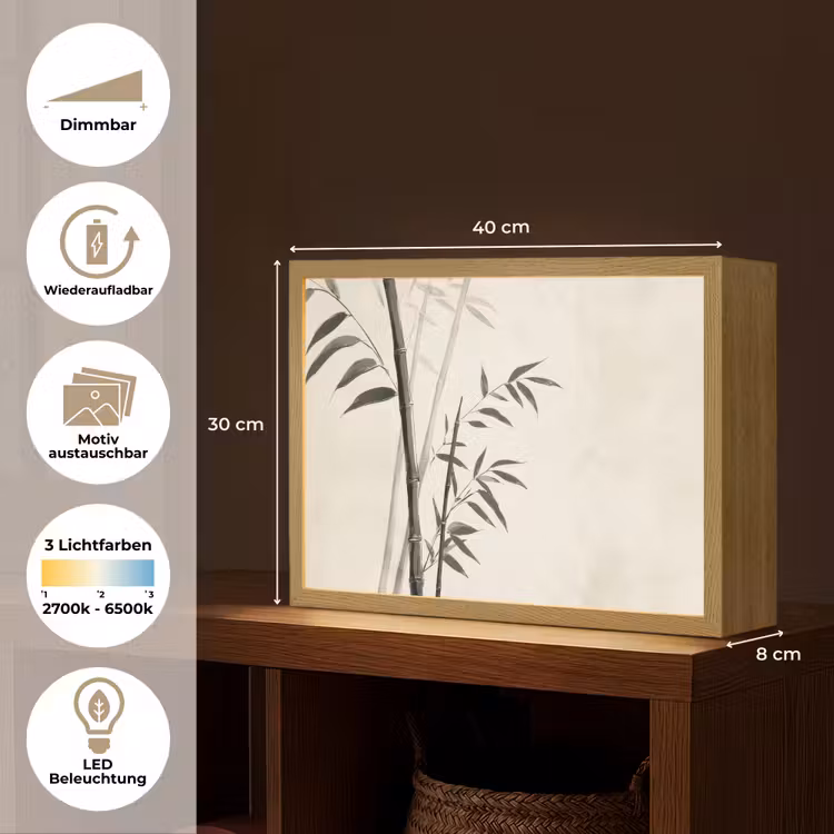 Japandi - Bamboe - Beige Light Box met batterij (Wandlamp) middel -USP_websiteoverzichtDE