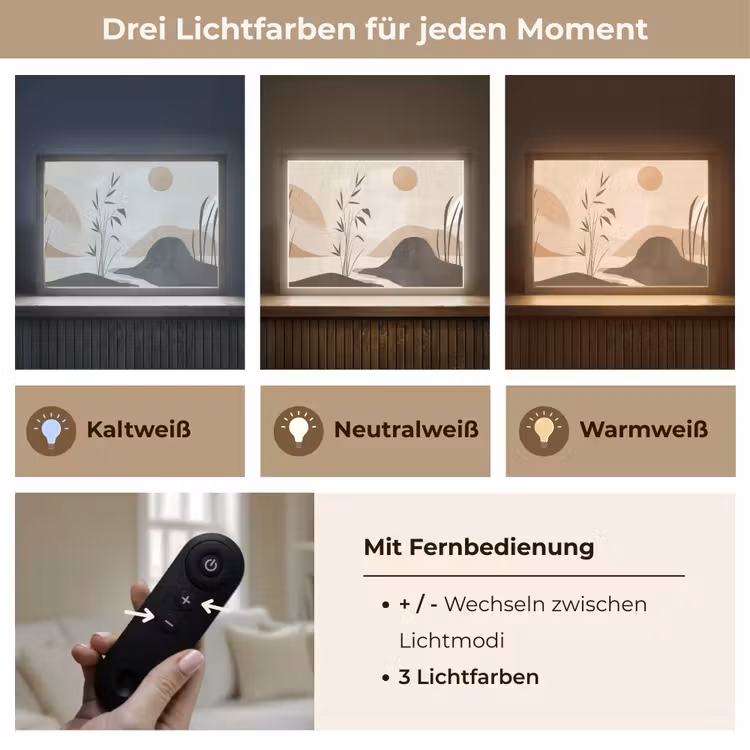 Japandi - Landschap - Beige Light Box met batterij (Wandlamp) middel -USP_lichtkleurDE