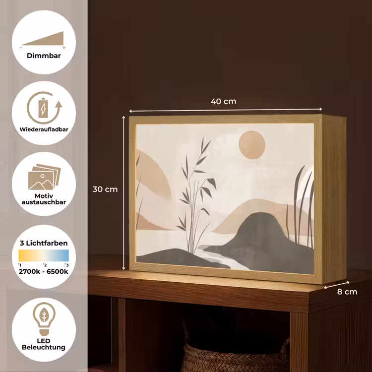 Japandi - Landschap - Beige Light Box met batterij (Wandlamp) middel -USP_websiteoverzichtDE