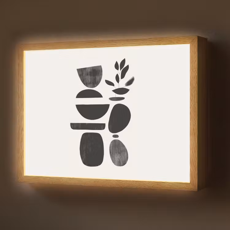 Japandi - Zwart - Abstract Light Box met batterij (Wandlamp) middel -z3d_website