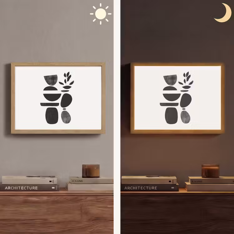 Japandi - Zwart - Abstract Light Box met batterij (Wandlamp) middel -sfeer3