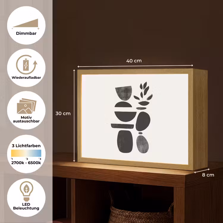 Japandi - Zwart - Abstract Light Box met batterij (Wandlamp) middel -USP_websiteoverzichtDE