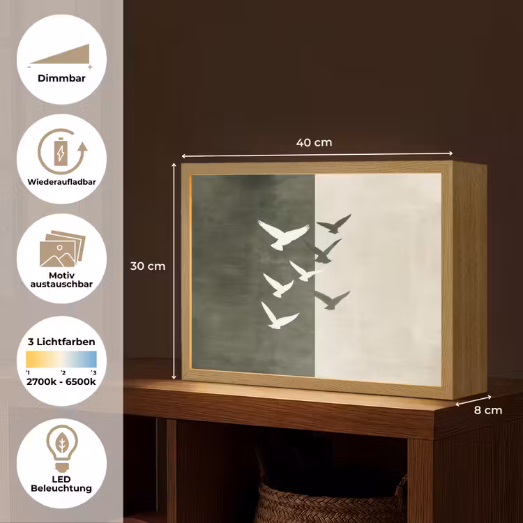 Japandi - Vogel - Groen Light Box met batterij (Wandlamp) middel -USP_websiteoverzichtDE