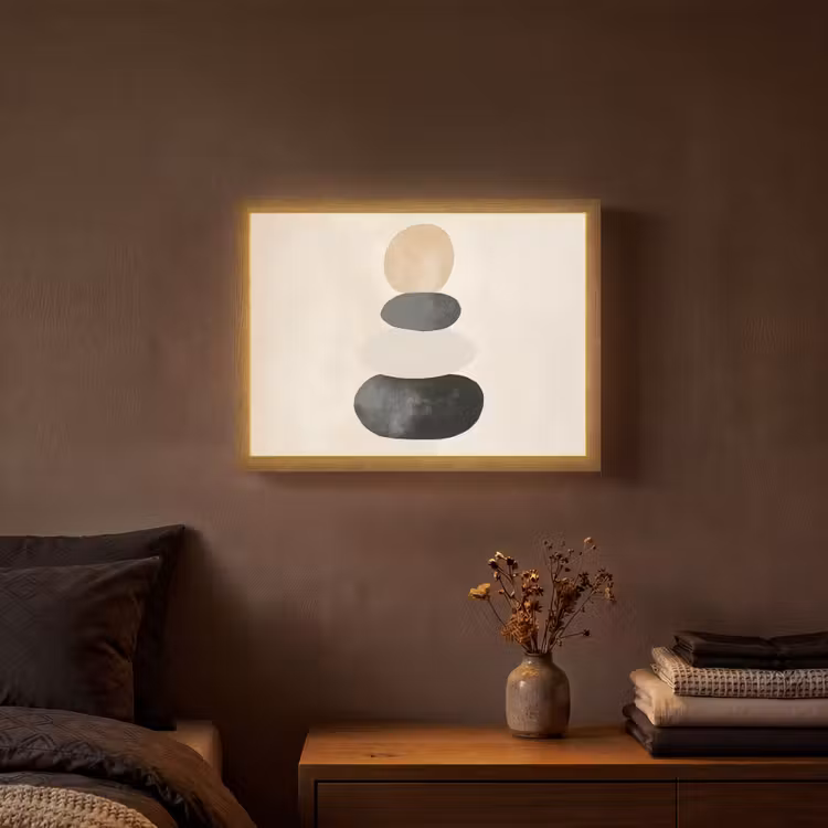 Japandi - Wabi sabi - Beige Light Box met batterij (Wandlamp) middel -sfeer4
