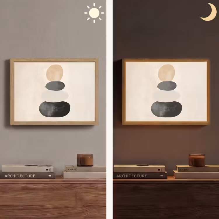 Japandi - Wabi sabi - Beige Light Box met batterij (Wandlamp) middel -sfeer3