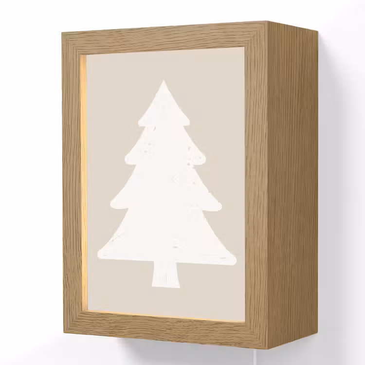 Japandi - Kerstboom - Beige - Kerstversiering Light Box met kabel (Wandlamp) klein -3d