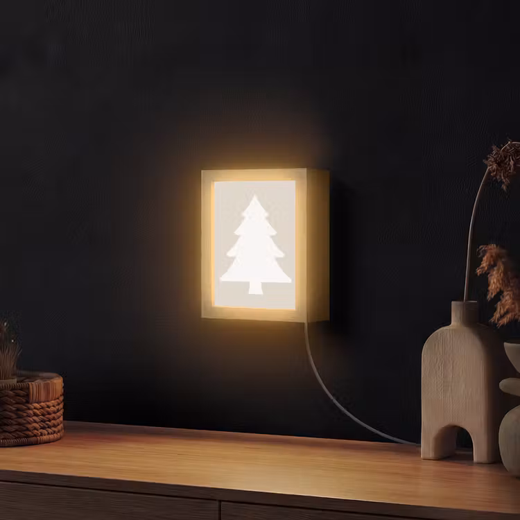 Japandi - Kerstboom - Beige - Kerstversiering Light Box met kabel (Wandlamp) klein -sfeer1