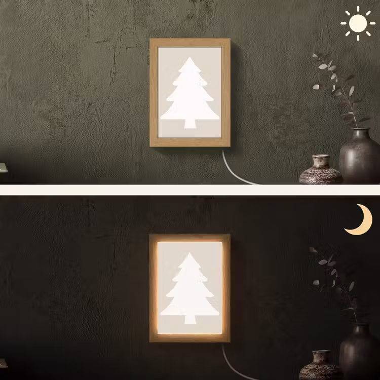 Japandi - Kerstboom - Beige - Kerstversiering Light Box met kabel (Wandlamp) klein -sfeer3